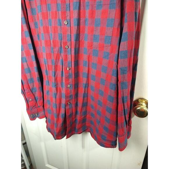 Faded Glory Men 2XL Shirt Collared Button Red Blue Checked Long Sleeve - Picture 3 of 9